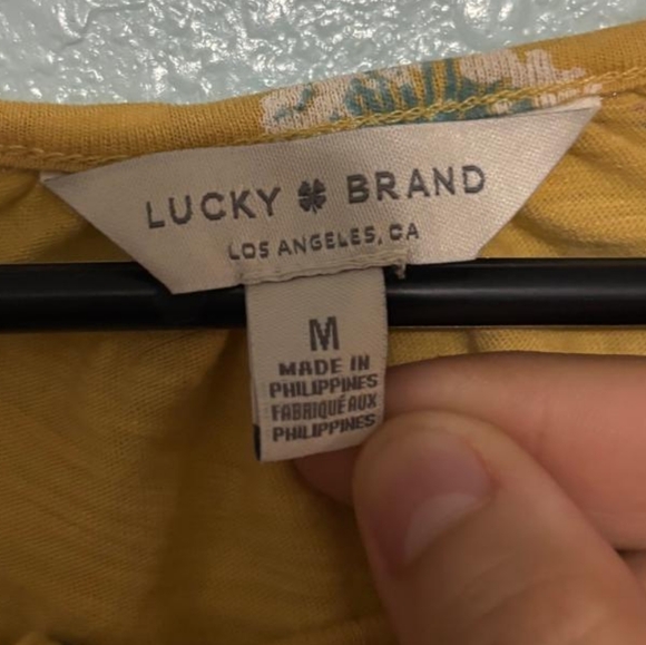 👚4 for $9 Lucky Brand Mustard Floral Blouse - Picture 2 of 3